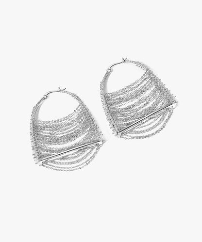 Original Silk Sterling Silver Zircon Chain Bag Hoop Earrings ZZ080 JEW-EAR240613