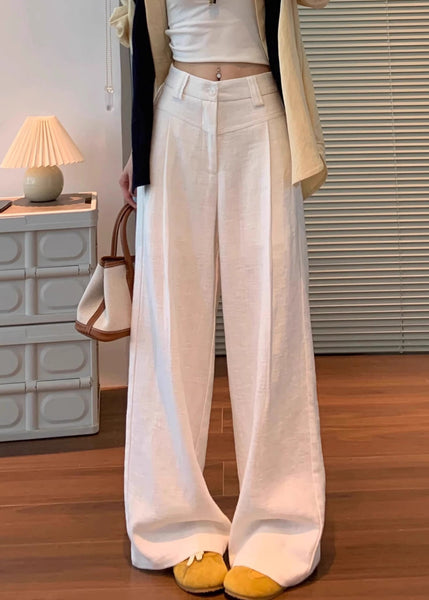 Waist Original Pants Linen Button High White Fall FashionChic