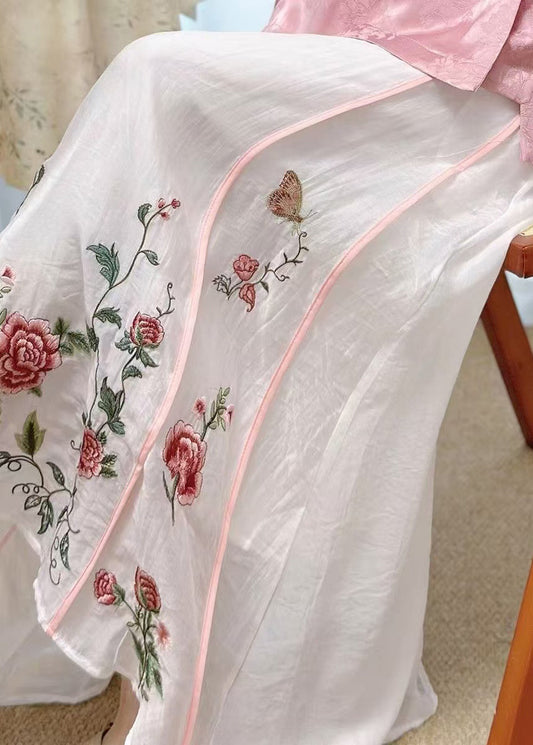White Elastic Pockets Skirt Embroidered Waist Original Cotton FashionChic