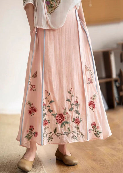 White Elastic Pockets Skirt Embroidered Waist Original Cotton FashionChic