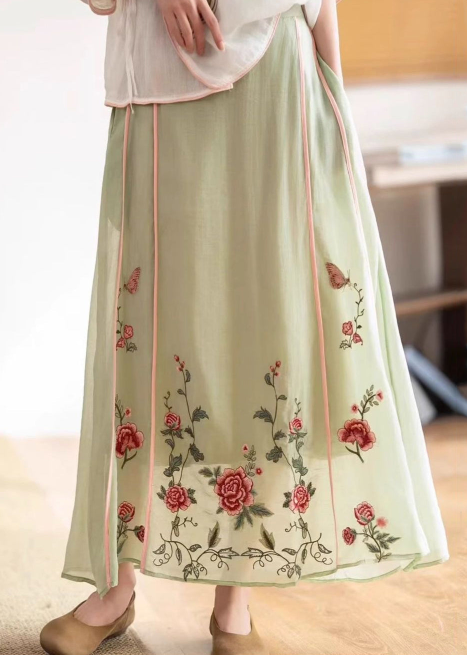 White Elastic Pockets Skirt Embroidered Waist Original Cotton FashionChic