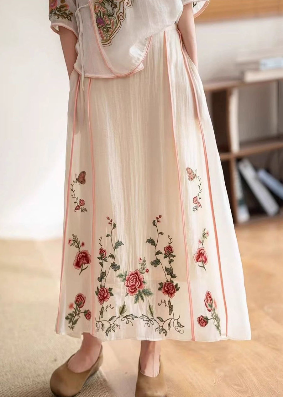 White Elastic Pockets Skirt Embroidered Waist Original Cotton FashionChic