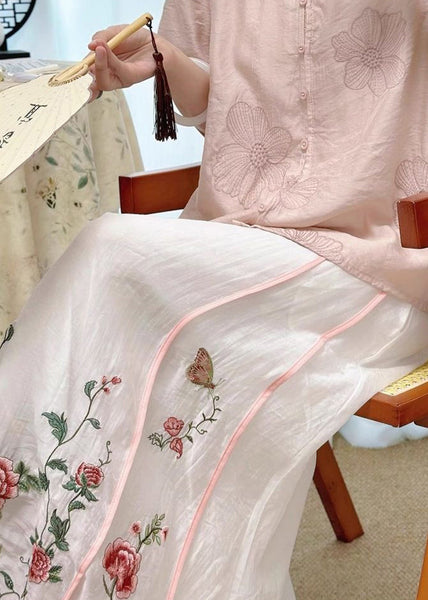 White Elastic Pockets Skirt Embroidered Waist Original Cotton FashionChic