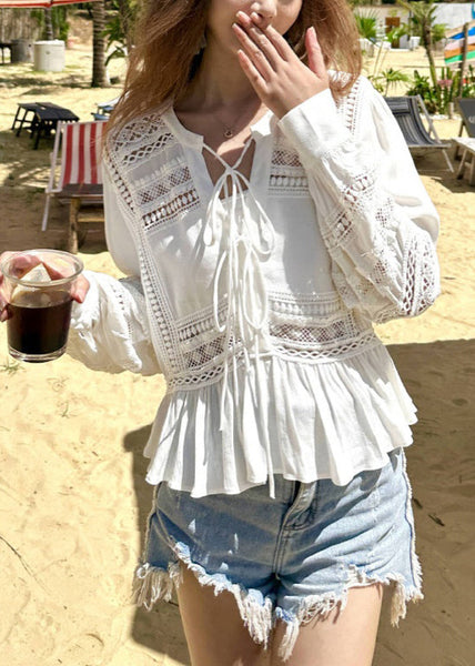 Hollow Original Fall Up Out Lace Cotton White Shirt FashionChic