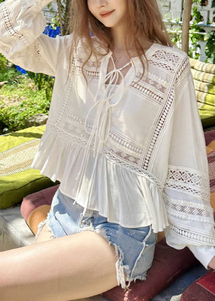 Hollow Original Fall Up Out Lace Cotton White Shirt FashionChic
