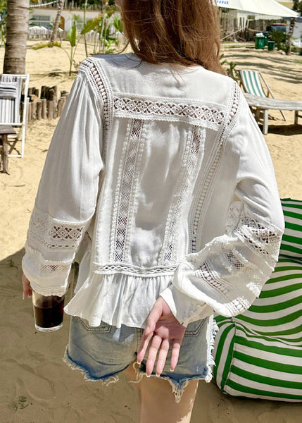 Hollow Original Fall Up Out Lace Cotton White Shirt FashionChic