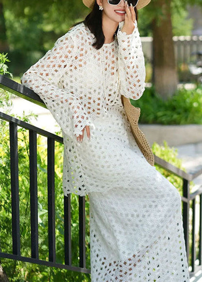 Hollow White Original Piece Solid Out Set Two Fall FashionChic