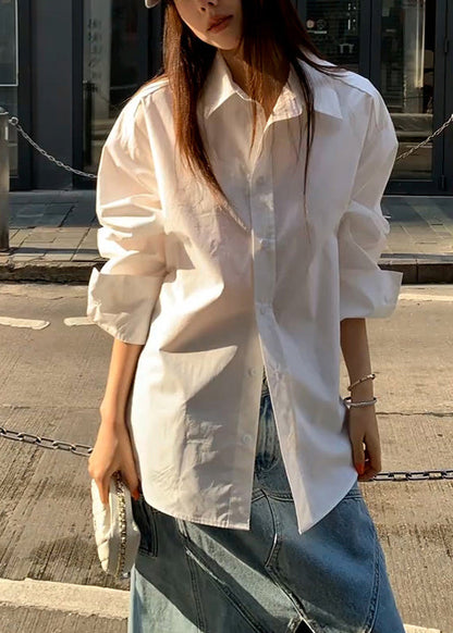 Collar Button Patchwork Peter Original Lace White Shirt Pan FashionChic