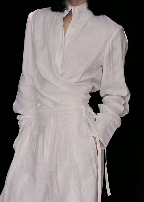 Original White Stand Collar Lace Up Linen Two Piece Suit Set Spring YZ016 ABC