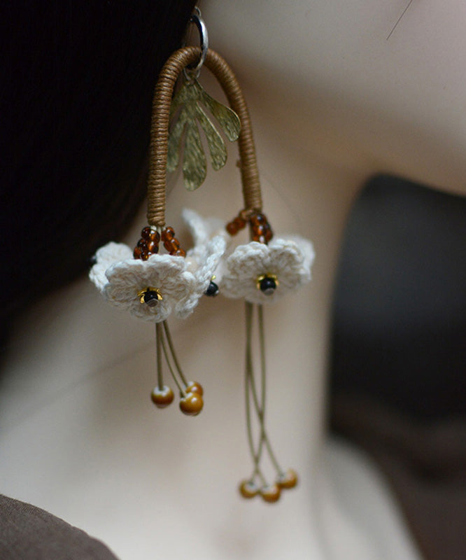 Original White Sterling Silver Handmade Weaving Floral Tassel Drop Earrings RG013 ABC