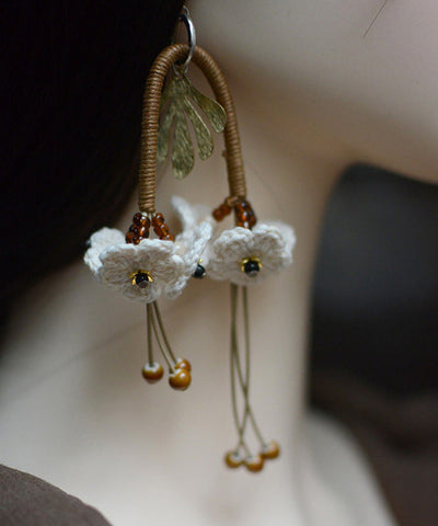 Original White Sterling Silver Handmade Weaving Floral Tassel Drop Earrings RG013 ABC