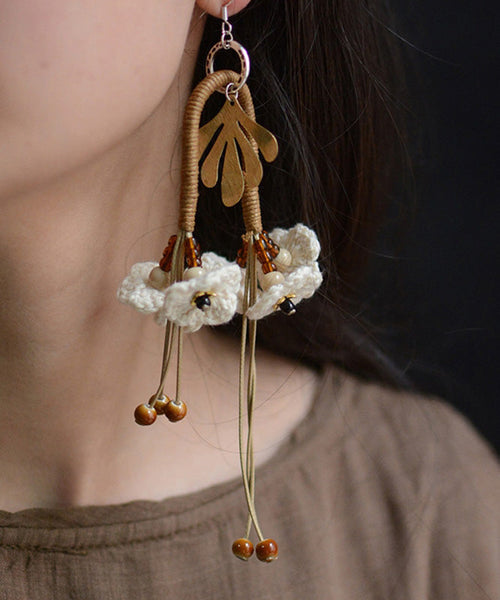 Original White Sterling Silver Handmade Weaving Floral Tassel Drop Earrings RG013 ABC