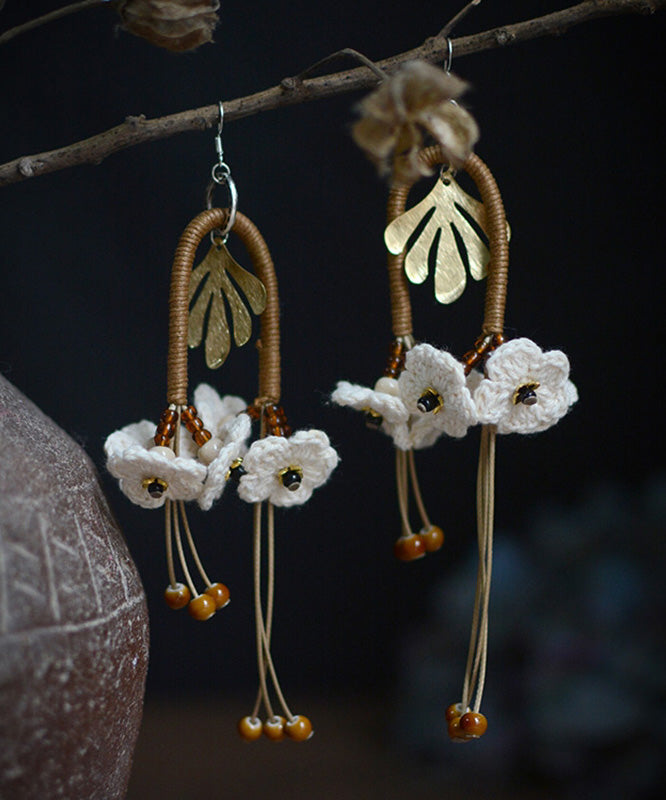 Original White Sterling Silver Handmade Weaving Floral Tassel Drop Earrings RG013 ABC