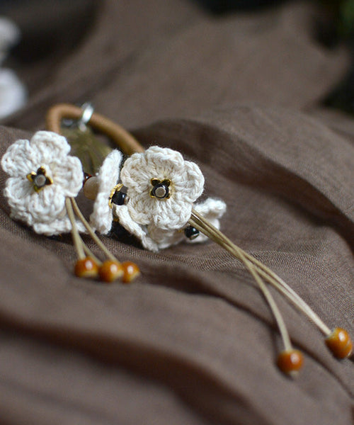 Original White Sterling Silver Handmade Weaving Floral Tassel Drop Earrings RG013 ABC