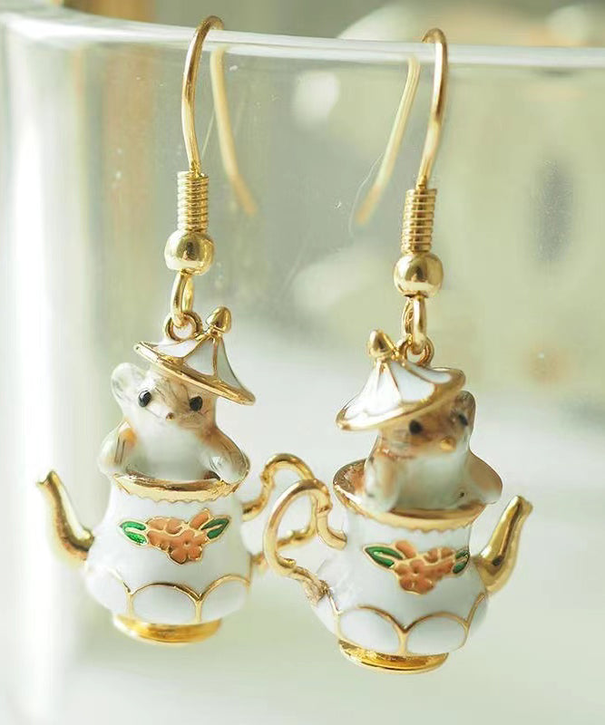 Original White Sterling Silver Overgild Teacup Squirrel Drop Earrings QU037 JEW-EAR241007