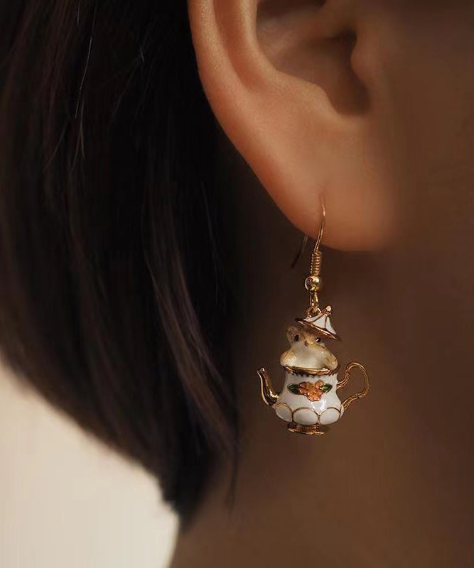 Original White Sterling Silver Overgild Teacup Squirrel Drop Earrings QU037 JEW-EAR241007