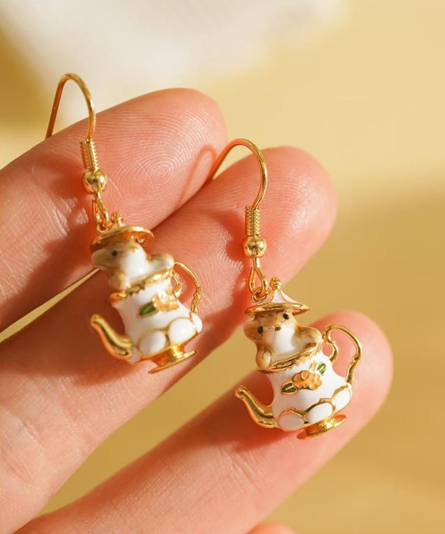 Original White Sterling Silver Overgild Teacup Squirrel Drop Earrings QU037 JEW-EAR241007