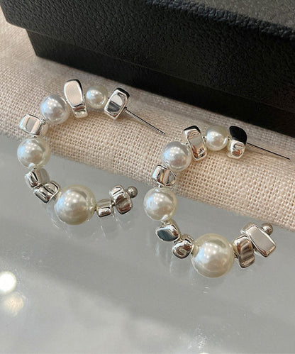 Sterling Hoop White Earrings Silver Original Pearl Broken FashionChic