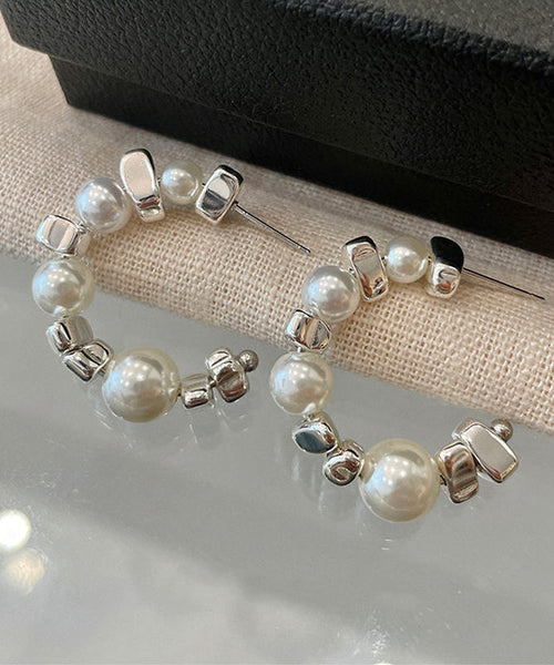 Sterling Hoop White Earrings Silver Original Pearl Broken FashionChic