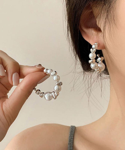 Sterling Hoop White Earrings Silver Original Pearl Broken FashionChic