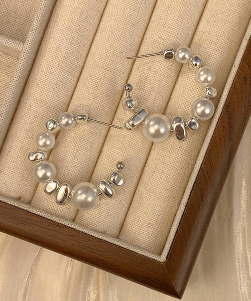 Sterling Hoop White Earrings Silver Original Pearl Broken FashionChic
