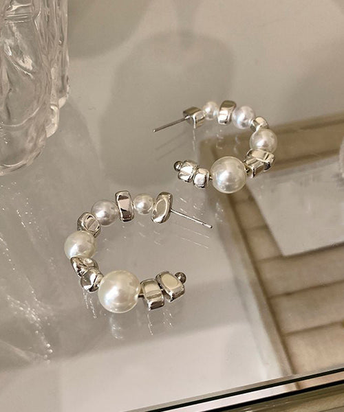 Sterling Hoop White Earrings Silver Original Pearl Broken FashionChic