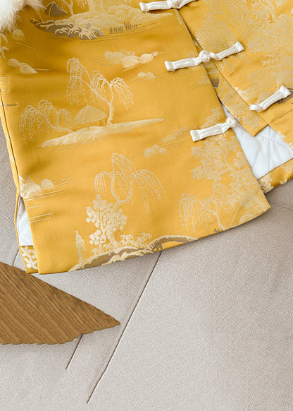 Original Yellow Button Fluffy Silk Sleeveless Waistcoat Stand Collar QO077 MZF-DJK241008