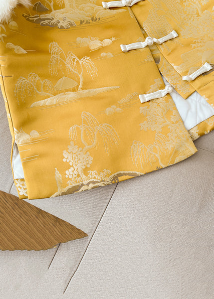 Original Yellow Button Fluffy Silk Sleeveless Waistcoat Stand Collar QO077 MZF-DJK241008