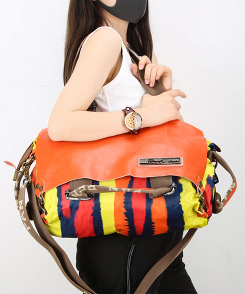 Original Yellow High-Capacity Patchwork Cowhide Outdoor Travel Shoulder Bag Ada Fashion