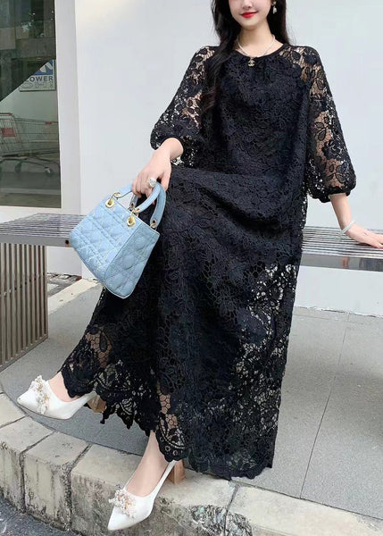 Original Yellow O Neck Hollow Out Embroidered Lace Dresses Summer XX061 SH-LF-SDL240611