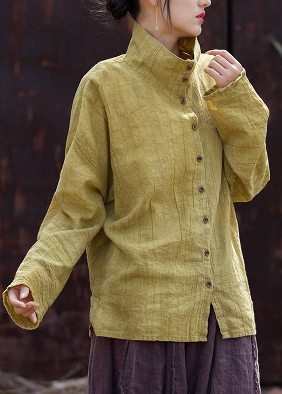 Original Yellow Stand Collar Patchwork Tie Dye Shirts Fall QB011 HS-LTPS241025