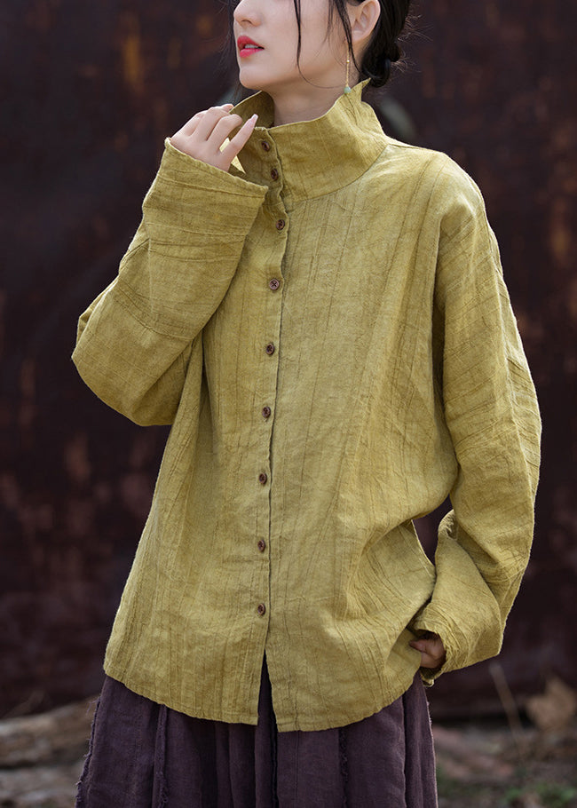 Original Yellow Stand Collar Patchwork Tie Dye Shirts Fall QB011 HS-LTPS241025