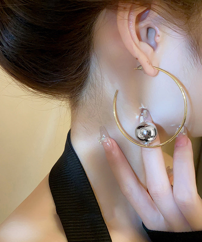 Oversize Gold Copper Allouy Metal Hoop Earrings QQ038 JEW-EAR240811