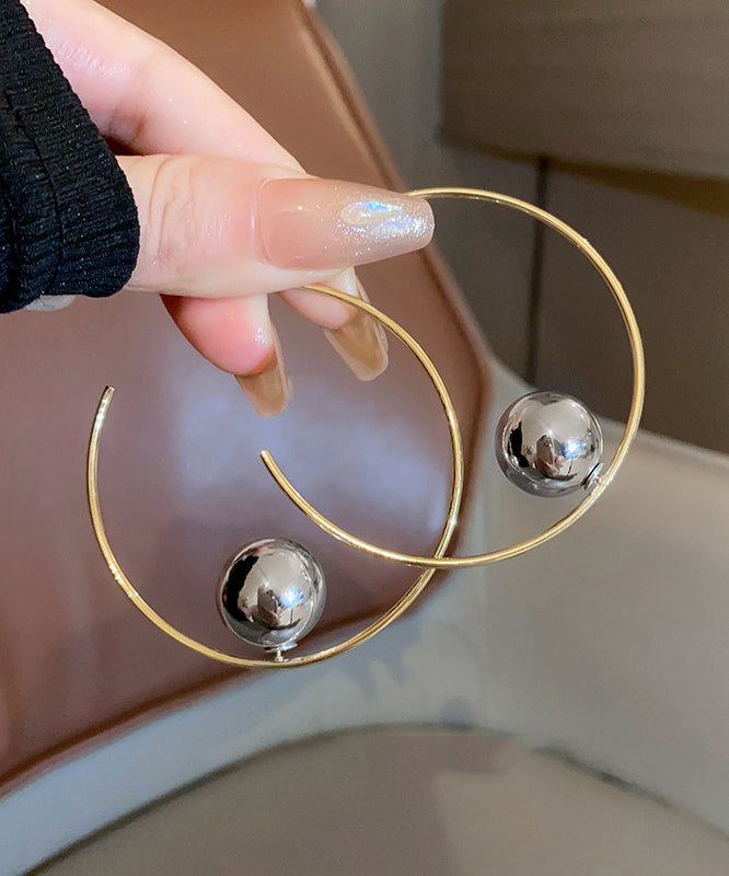 Oversize Gold Copper Allouy Metal Hoop Earrings QQ038 JEW-EAR240811