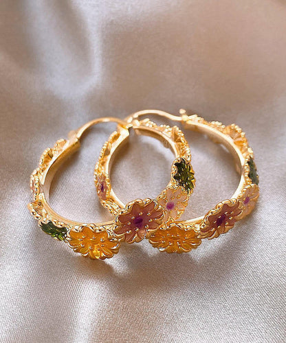 Oversize Gold Copper Alloy Floral Drip Glaze Hoop Earrings WZ003 ABC