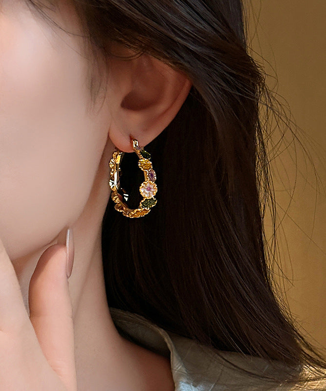 Oversize Gold Copper Alloy Floral Drip Glaze Hoop Earrings WZ003 ABC