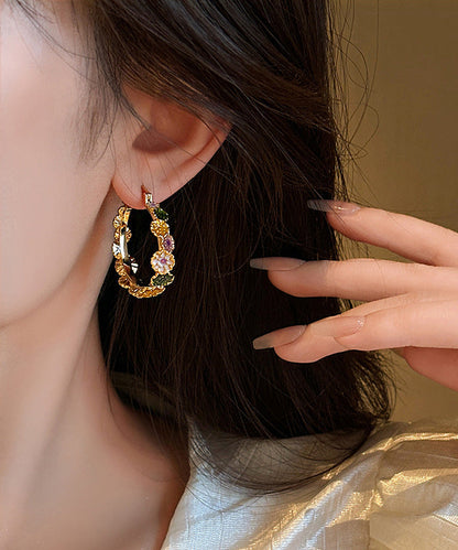 Oversize Gold Copper Alloy Floral Drip Glaze Hoop Earrings WZ003 ABC