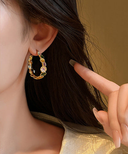 Oversize Gold Copper Alloy Floral Drip Glaze Hoop Earrings WZ003 ABC