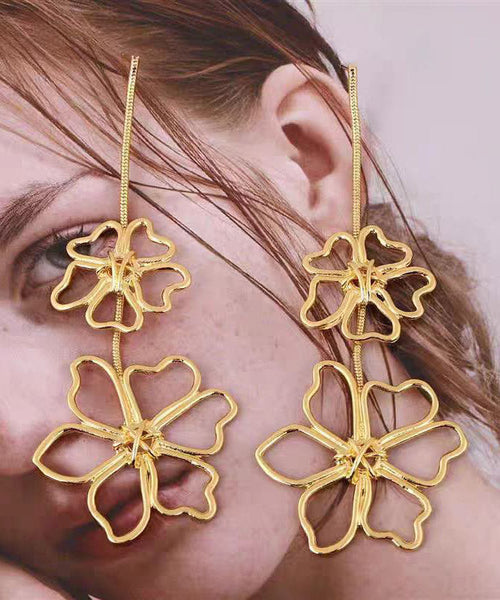 Oversize Gold Metal Alloy Floral Hollow Out Drop Earrings YA030 ABC