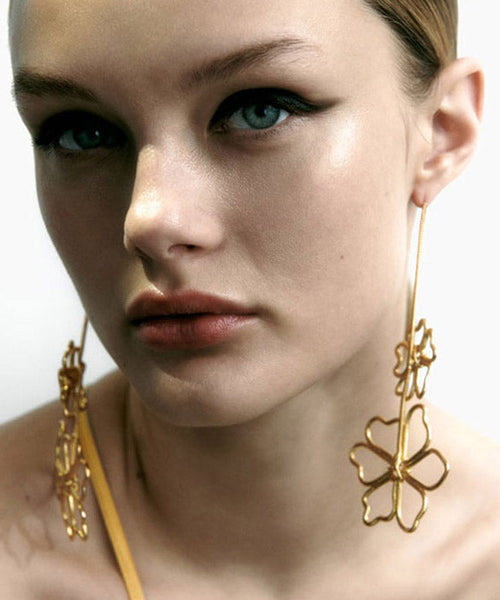 Oversize Gold Metal Alloy Floral Hollow Out Drop Earrings YA030 ABC