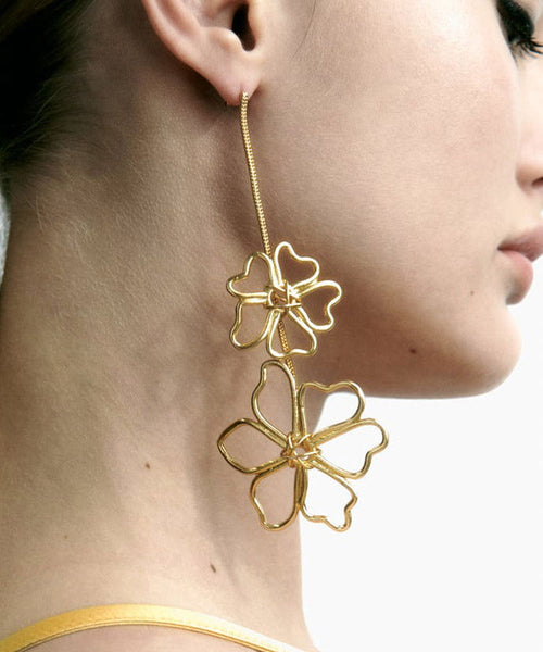 Oversize Gold Metal Alloy Floral Hollow Out Drop Earrings YA030 ABC
