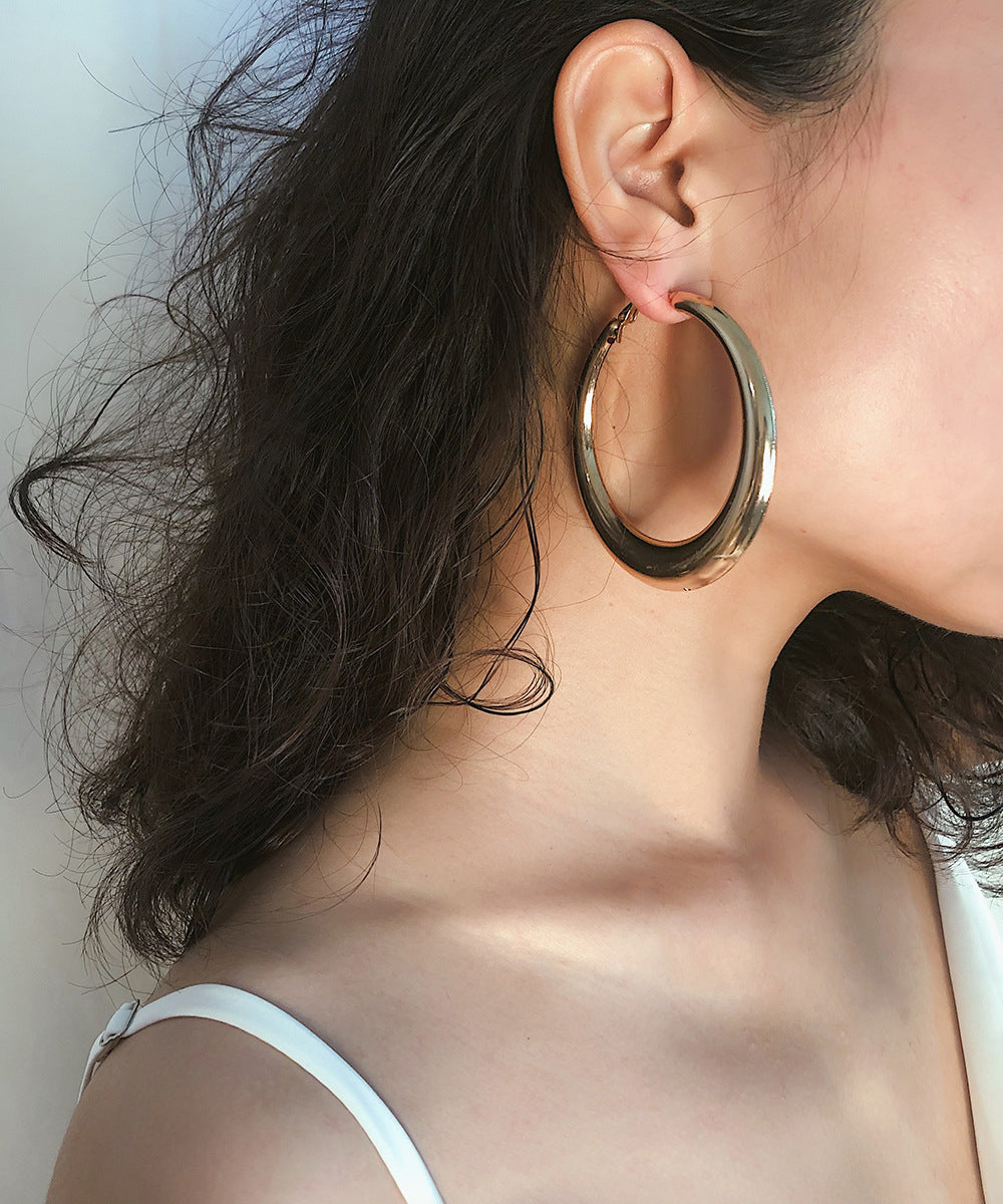 Earrings Oversize Metal Oval Alloy Hoop Gold FashionChic
