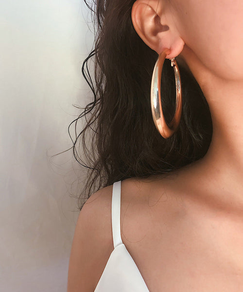 Earrings Oversize Metal Oval Alloy Hoop Gold FashionChic