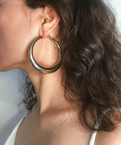 Earrings Oversize Metal Oval Alloy Hoop Gold FashionChic