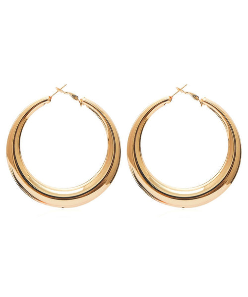 Earrings Oversize Metal Oval Alloy Hoop Gold FashionChic