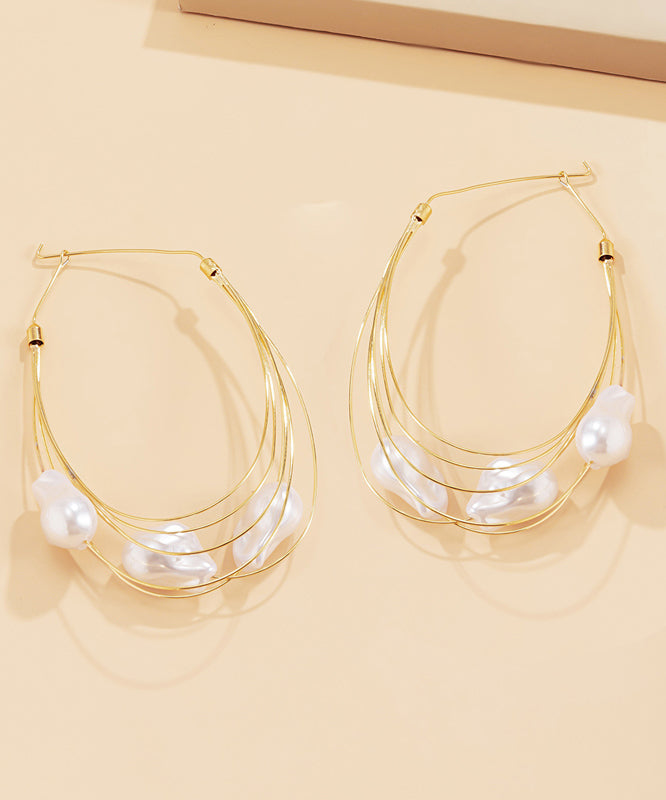 Oversize Gold Multi Layer Metal Pearl Drop Earrings YI005 ABC