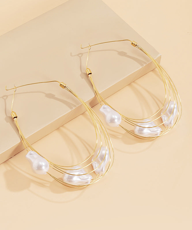 Oversize Gold Multi Layer Metal Pearl Drop Earrings YI005 ABC