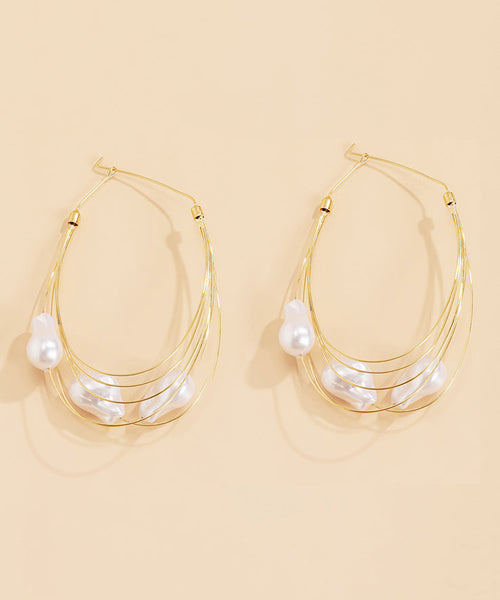 Oversize Gold Multiple Layers Metal Pearl Hoop Earrings ZZ008 JEW-EAR240613