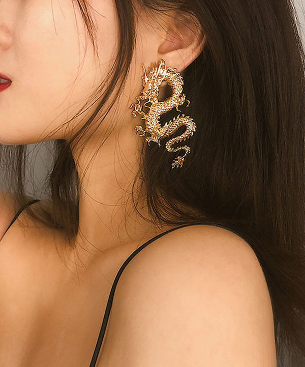 Oversize Gold Sterling Silver Overgild Dragon Drop Earrings GH1005 Ada Fashion