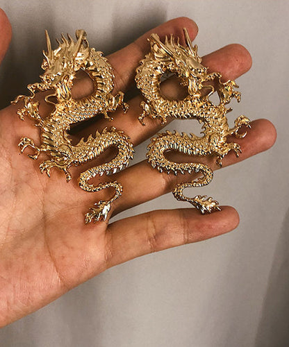 Oversize Gold Sterling Silver Overgild Dragon Drop Earrings GH1005 Ada Fashion